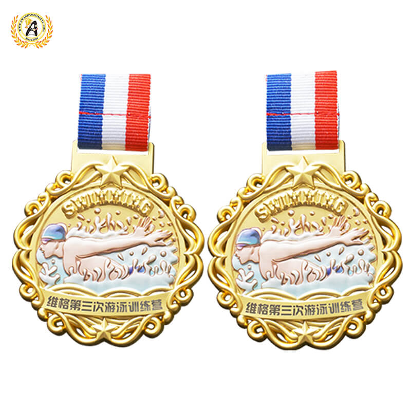 Zinc Alloy Material Stock 3D Swimming Metal Medals, Cheap Sports style Personalized Gold Trophies