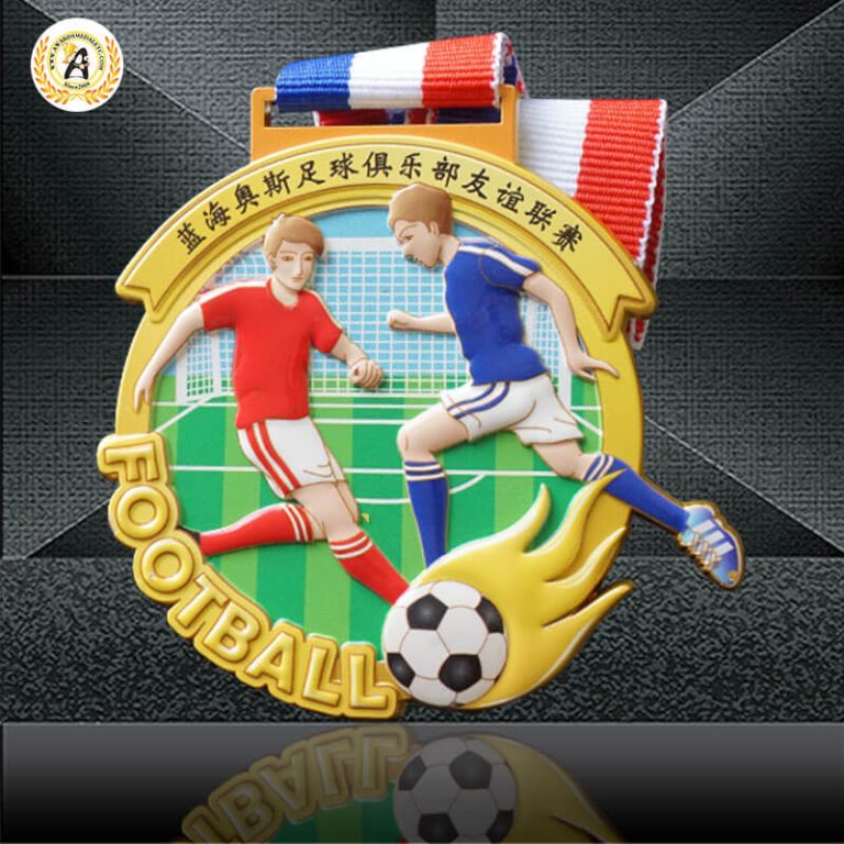 Die Casting Soft Enamel Stock Soccer Medal With Your Logo For Your Events, Cheap Metal Football Medal With Lanyard.