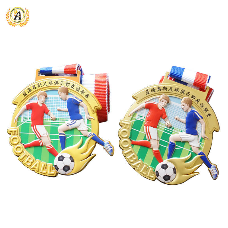 Die Casting Soft Enamel Stock Soccer Medal With Your Logo For Your Events, Cheap Metal Football Medal With Lanyard.