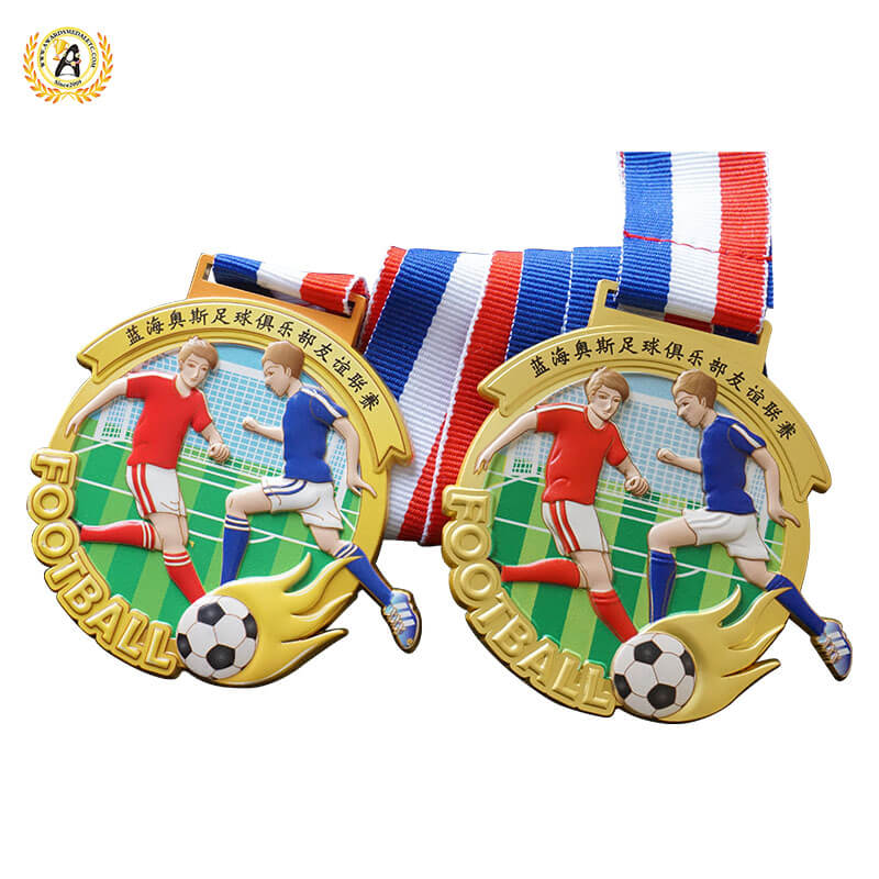 Die Casting Soft Enamel Stock Soccer Medal With Your Logo For Your Events, Cheap Metal Football Medal With Lanyard.