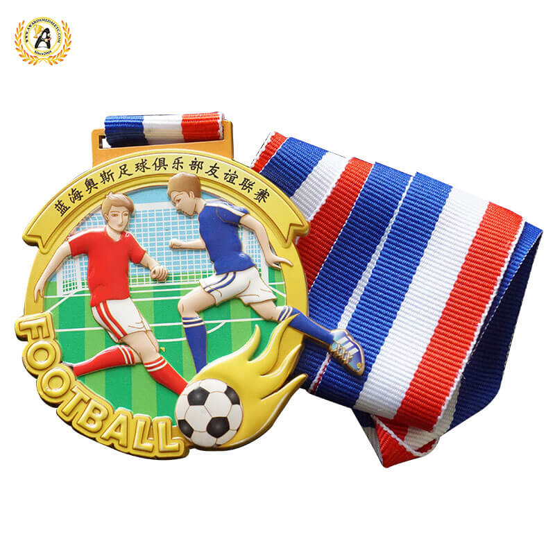 Die Casting Soft Enamel Stock Soccer Medal With Your Logo For Your Events, Cheap Metal Football Medal With Lanyard.