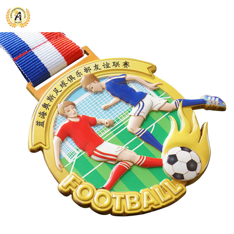 Die Casting Soft Enamel Stock Soccer Medal With Your Logo For Your Events, Cheap Metal Football Medal With Lanyard.