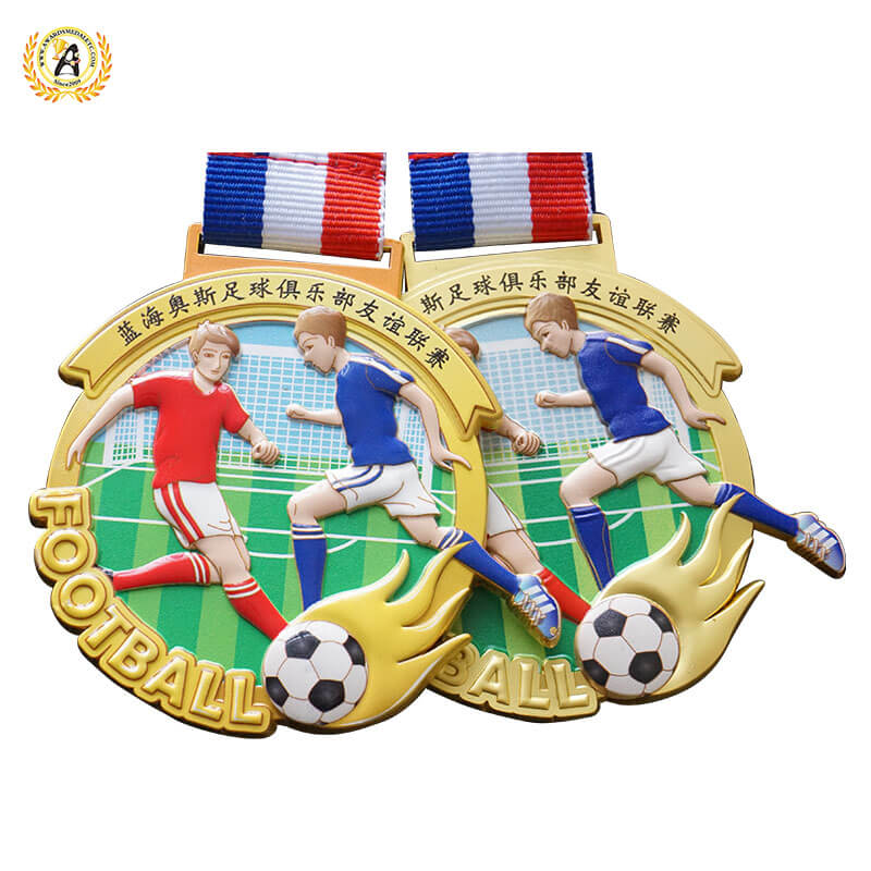Die Casting Soft Enamel Stock Soccer Medal With Your Logo For Your Events, Cheap Metal Football Medal With Lanyard.