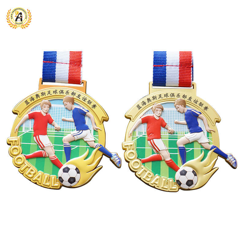 Die Casting Soft Enamel Stock Soccer Medal With Your Logo For Your Events, Cheap Metal Football Medal With Lanyard.