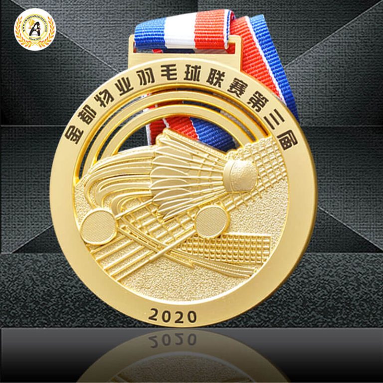 Special 3D Model Stock Badminton Medals With Cut Out, Zinc Alloy Gold Medals With Ribbons