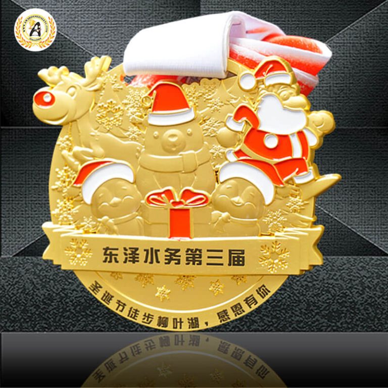 Making The Best Quality Of Stock Christmas Medals For Your Sports Events, Metal Santa Medals With Ribbons