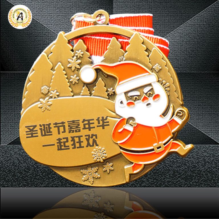 High Quality and Competitive Price For Stock Christmas Medals, Metal Running Medallion With Ribbons