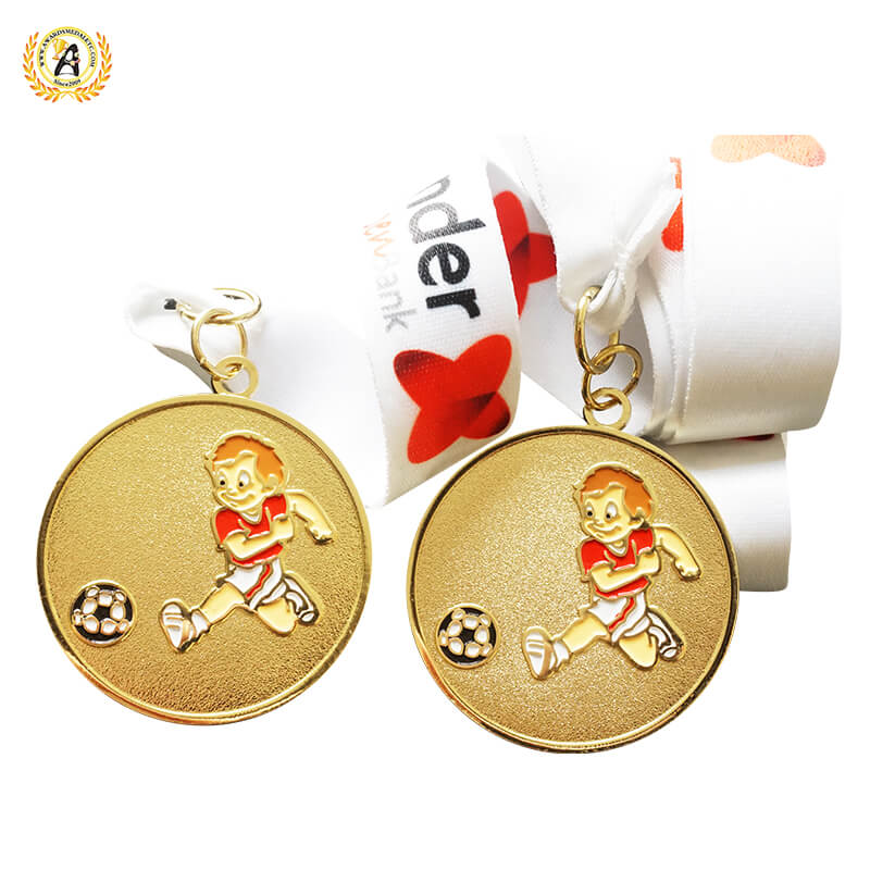 Zinc Alloy Metal Awards Stock Football Medals, Die Casting Soft Enamel Soccer Trophies