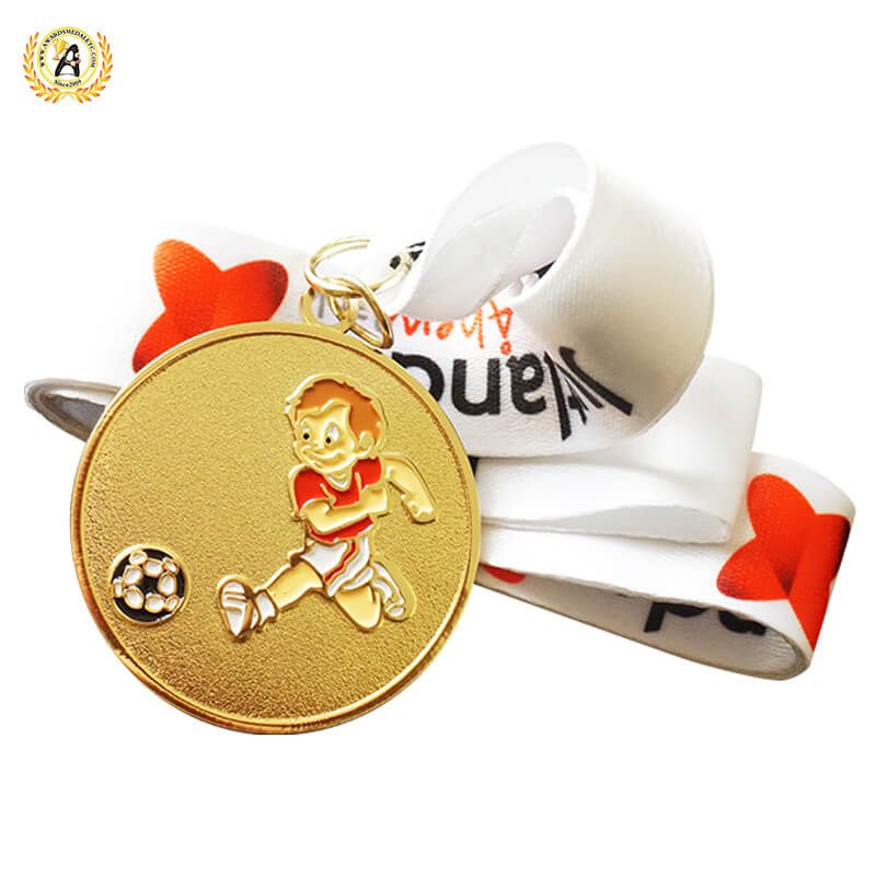 Zinc Alloy Metal Awards Stock Football Medals, Die Casting Soft Enamel Soccer Trophies