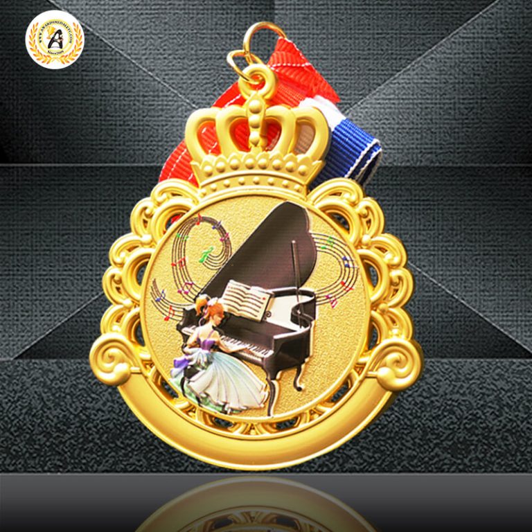 Zinc Alloy Pretty Stock Piano Medals With Your Words, Metal Award Music Medallion With Ribbons.
