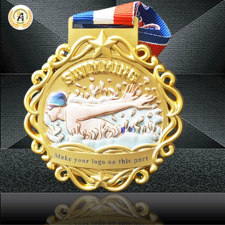 Zinc Alloy Material Stock 3D Swimming Metal Medals, Cheap Sports style Personalized Gold Trophies