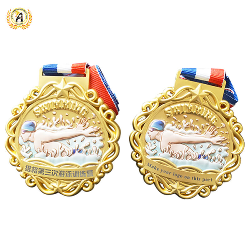 Zinc Alloy Material Stock 3D Swimming Metal Medals, Cheap Sports style Personalized Gold Trophies