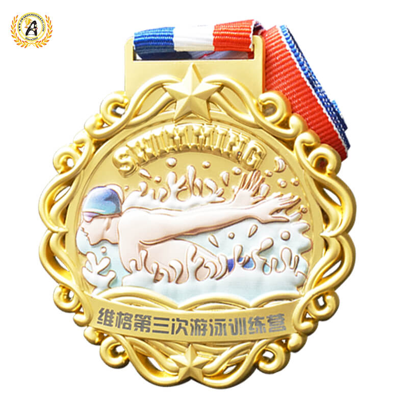 Zinc Alloy Material Stock 3D Swimming Metal Medals, Cheap Sports style Personalized Gold Trophies