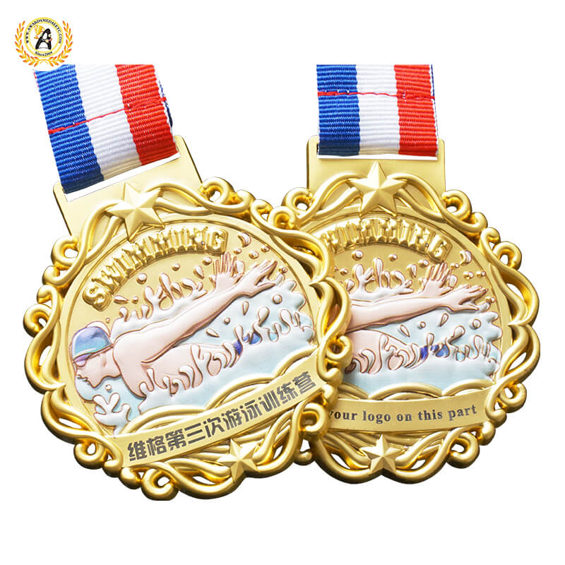 Zinc Alloy Material Stock 3D Swimming Metal Medals, Cheap Sports style Personalized Gold Trophies
