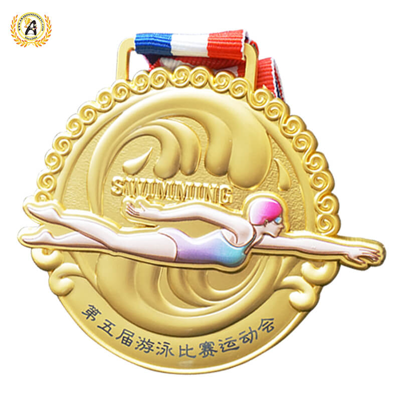 Zinc Alloy Material Stock Metal Swimming Medals, Cheap Sports Awards Personalized Gold Trophies
