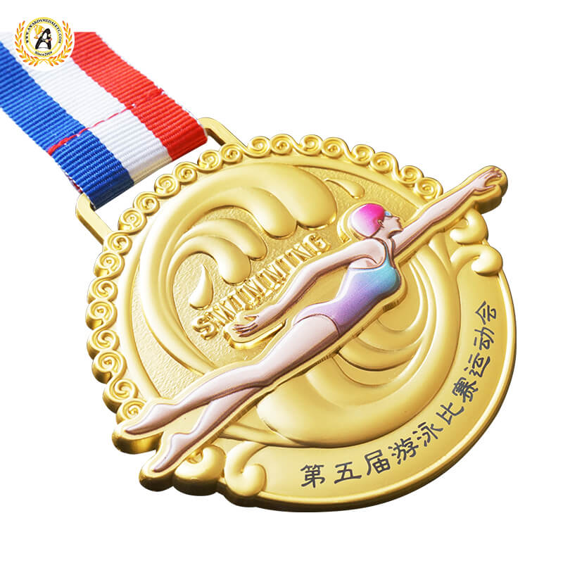 Zinc Alloy Material Stock Metal Swimming Medals, Cheap Sports Awards Personalized Gold Trophies