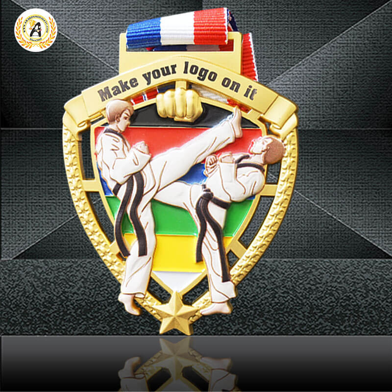 3D Model Stock Taekwondo Medal, Metal Medallions For Sale, Soft Enamel With UV Printing Full Color.