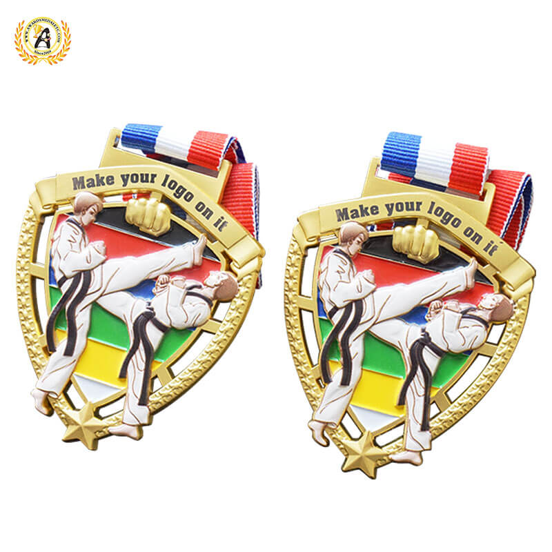 3D Model Stock Taekwondo Medal, Metal Medallions For Sale, Soft Enamel With UV Printing Full Color.