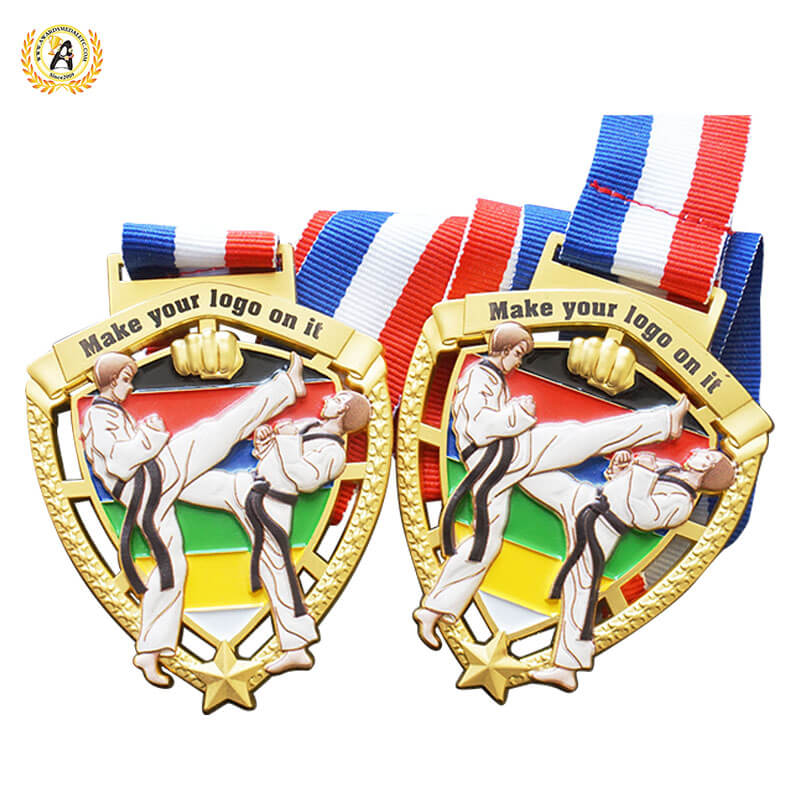 3D Model Stock Taekwondo Medal, Metal Medallions For Sale, Soft Enamel With UV Printing Full Color.