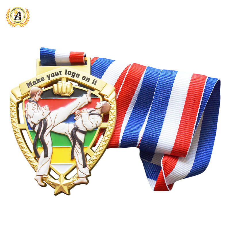 3D Model Stock Taekwondo Medal, Metal Medallions For Sale, Soft Enamel With UV Printing Full Color.