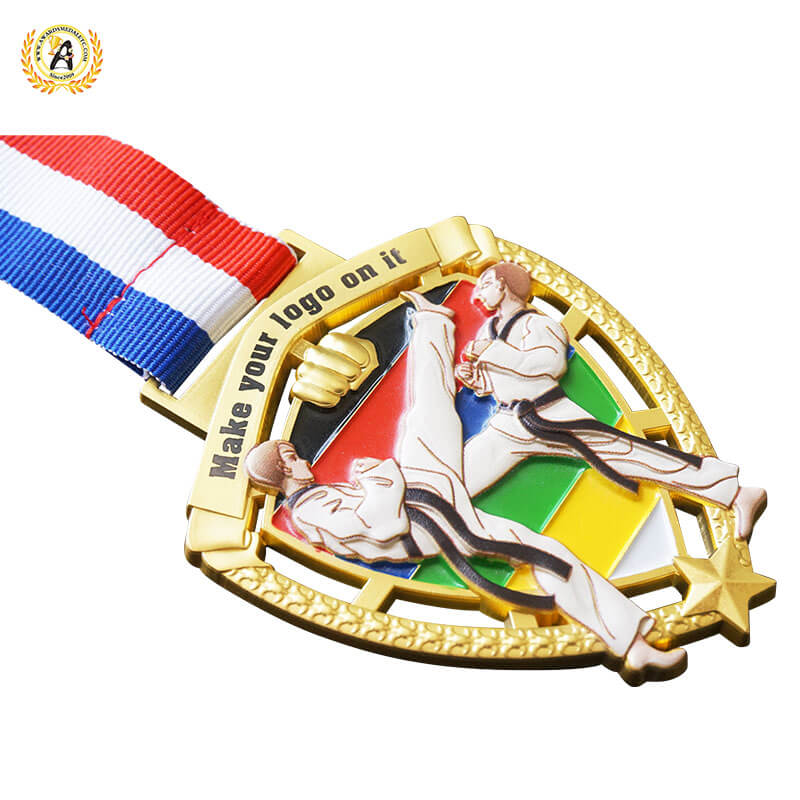 3D Model Stock Taekwondo Medal, Metal Medallions For Sale, Soft Enamel With UV Printing Full Color.