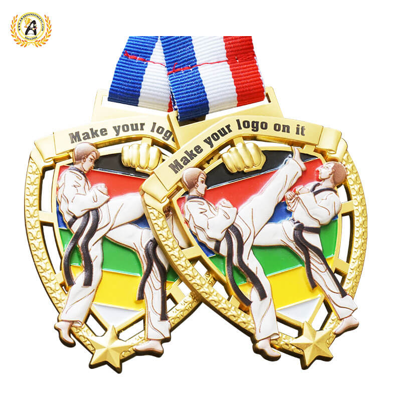 3D Model Stock Taekwondo Medal, Metal Medallions For Sale, Soft Enamel With UV Printing Full Color.