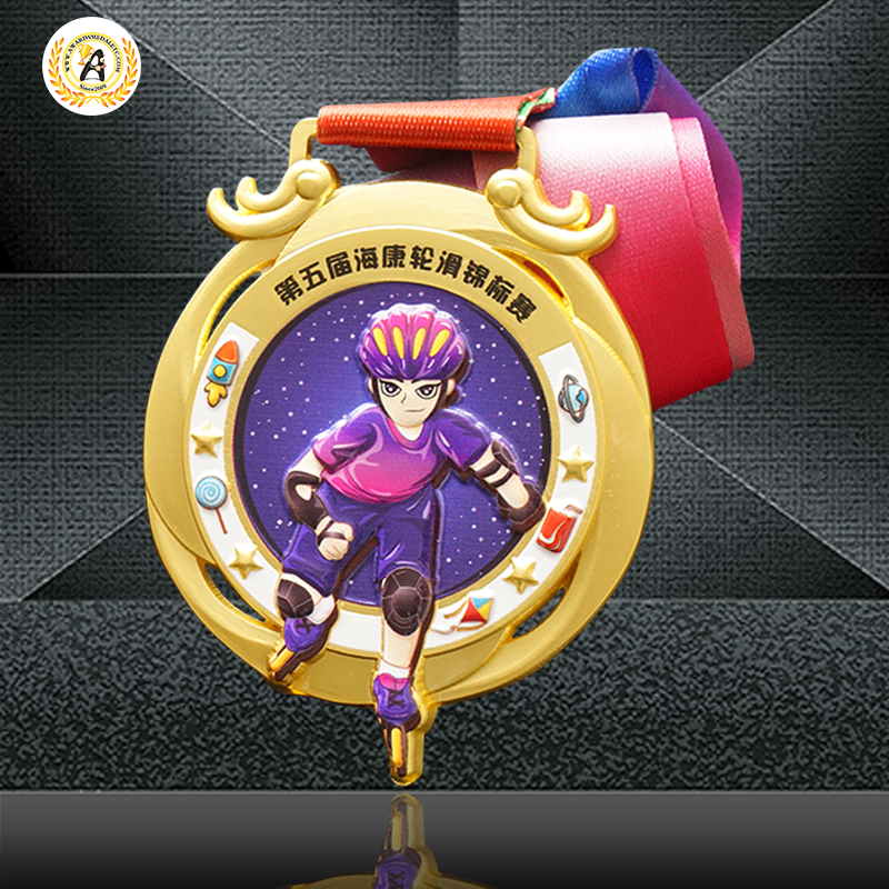 Doing Your Own Desing Stock Skating Medals With Ribbon, Metal Zinc Alloy Skiing Medallion