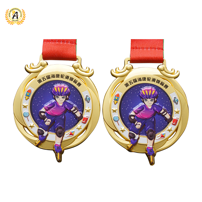 Doing Your Own Desing Stock Skating Medals With Ribbon, Metal Zinc Alloy Skiing Medallion