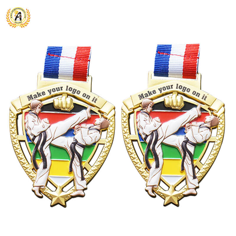 3D Model Stock Taekwondo Medal, Metal Medallions For Sale, Soft Enamel With UV Printing Full Color.