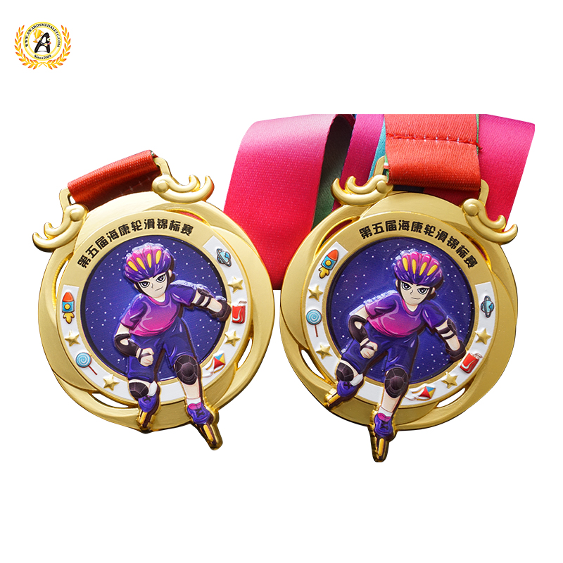 Doing Your Own Desing Stock Skating Medals With Ribbon, Metal Zinc Alloy Skiing Medallion