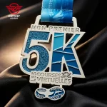 Custom 5K Virtual Run Medal, Glitter Soft Enamel Zinc Alloy Running Finisher Medallion.