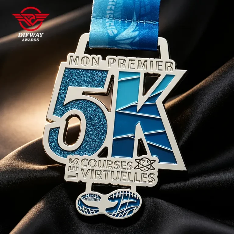 Custom 5K Virtual Run Medal, Glitter Soft Enamel Zinc Alloy Running Finisher Medallion.