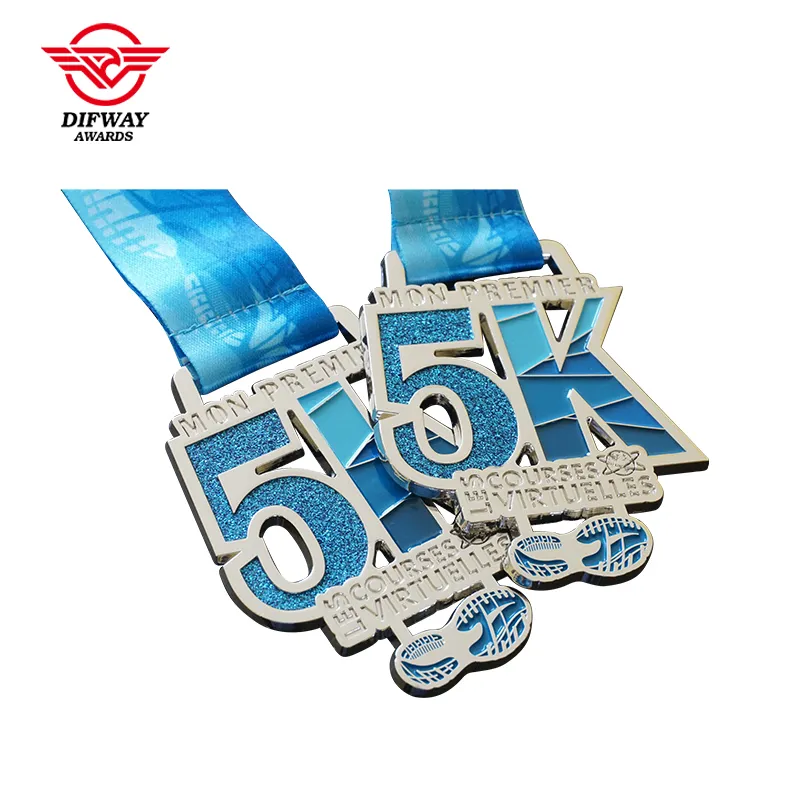 Custom 5K Virtual Run Medal, Glitter Soft Enamel Zinc Alloy Running Finisher Medallion.