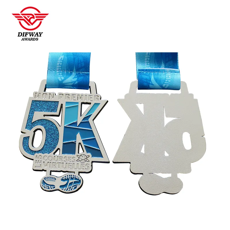 Custom 5K Virtual Run Medal, Glitter Soft Enamel Zinc Alloy Running Finisher Medallion.