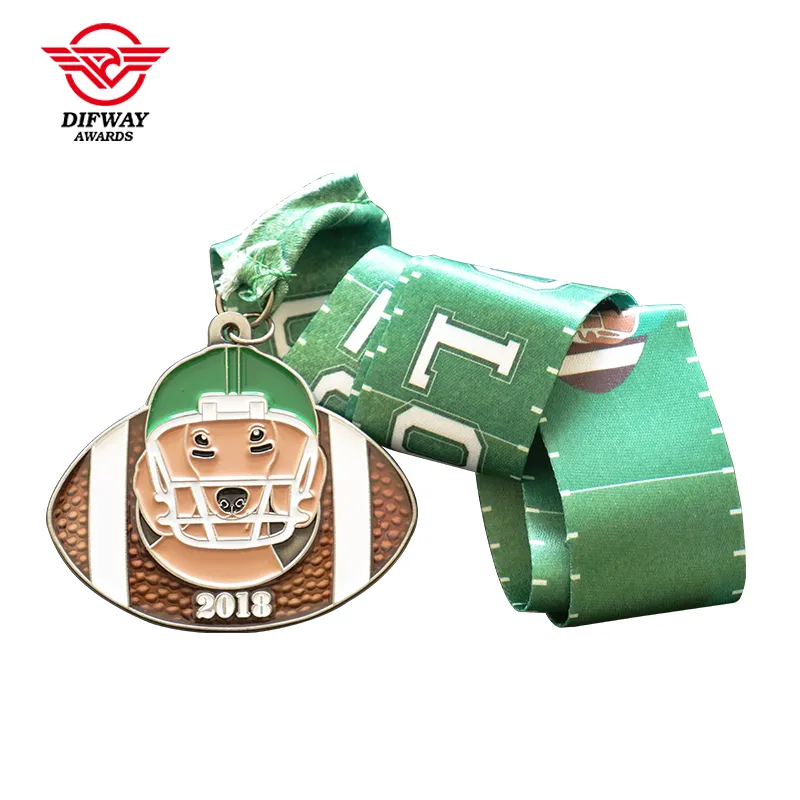 Custom American Football Medals, Soft enamel Transparent Coating Metal Medallion.