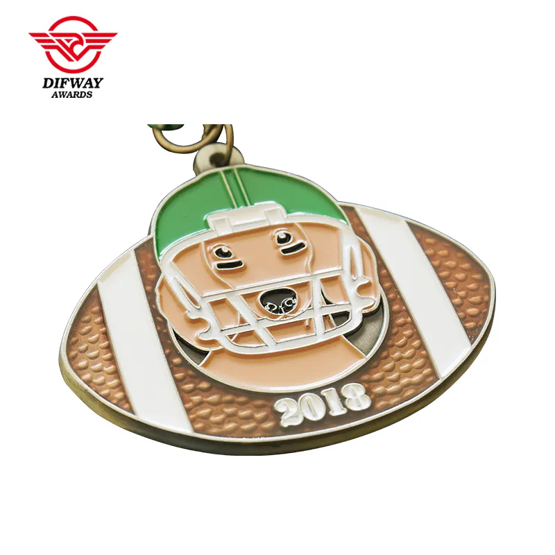 Custom American Football Medals, Soft enamel Transparent Coating Metal Medallion.
