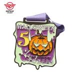 Custom Glow in the Dark Halloween 5K Race Medal, Pumpkin Virtual Run Medallions.