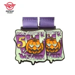 Custom Glow in the Dark Halloween 5K Race Medal, Pumpkin Virtual Run Medallions.