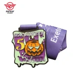 Custom Glow in the Dark Halloween 5K Race Medal, Pumpkin Virtual Run Medallions.