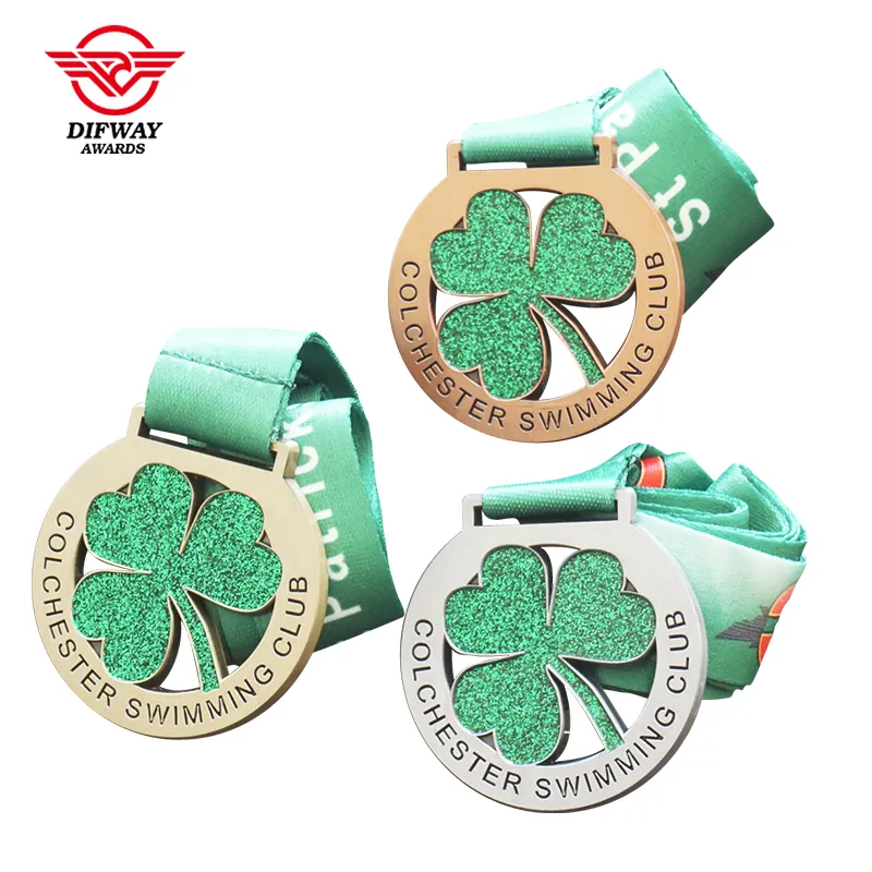 Custom Green Glitter Color Swimming Medals For Swimming Club Events.