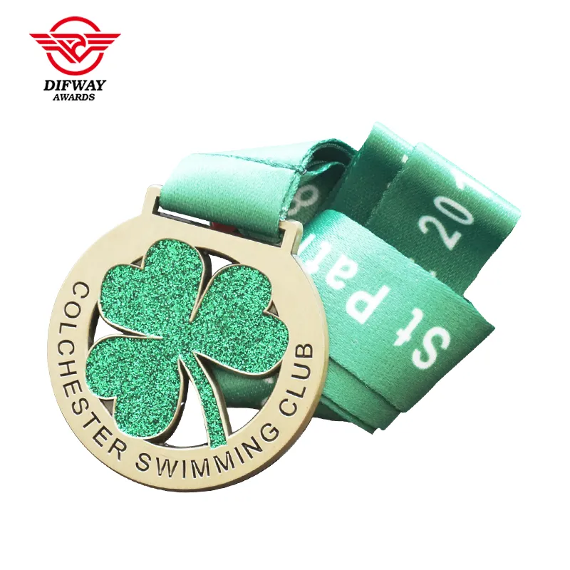Custom Green Glitter Color Swimming Medals For Swimming Club Events.