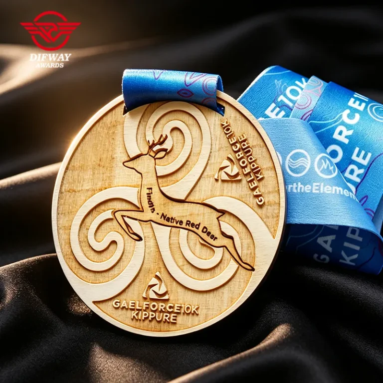 Custom Laser Engraved Round Eco Wooden Medal With Classic patterns.