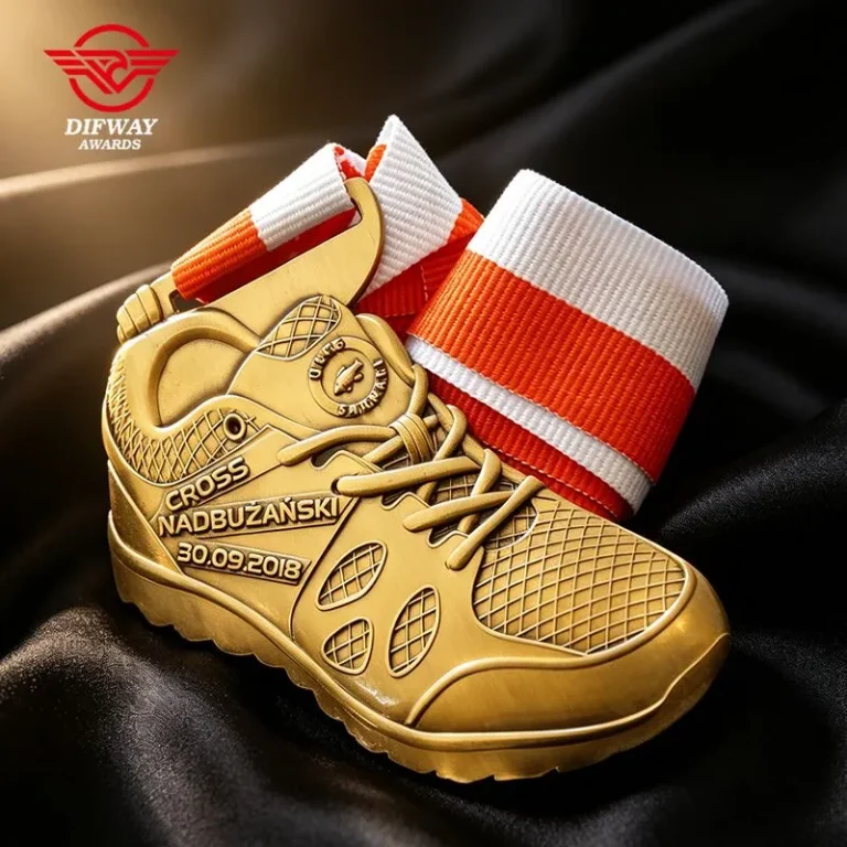 Custom 3D Running Medal Cross Country Marathon Medal Embossed Event Name Date Vintage Gold Metal Race Award Medallion.