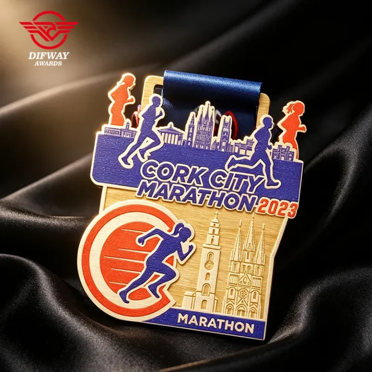 Custom Wooden Medal, Multi-Layer UV Print City Marathon Finisher Wood Medallions.