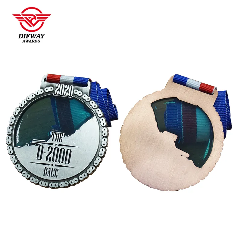 Custom Virtual Races Medals, Die Cast Mountain Challenge Transparent Medallions.