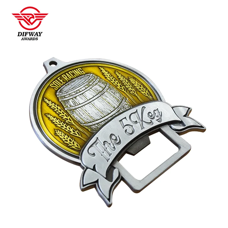 Custom 5k Race Medals With Bottle Opener, Zinc Alloy Transparent Color Running Finisher Medallions.