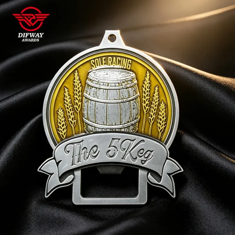 Custom 5k Race Medals With Bottle Opener, Zinc Alloy Transparent Color Running Finisher Medallions.
