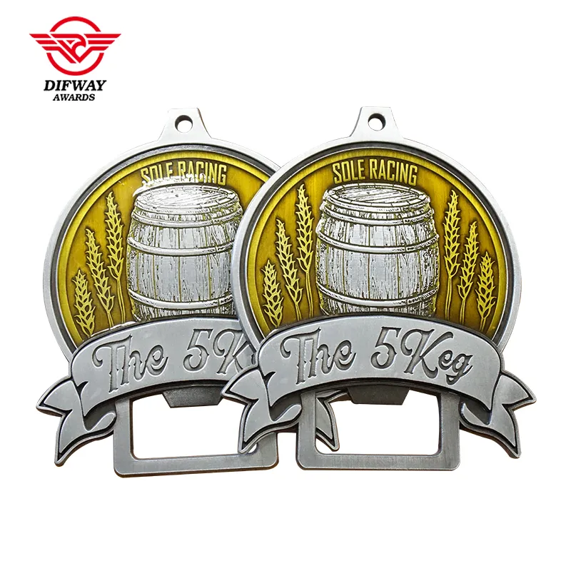 Custom 5k Race Medals With Bottle Opener, Zinc Alloy Transparent Color Running Finisher Medallions.