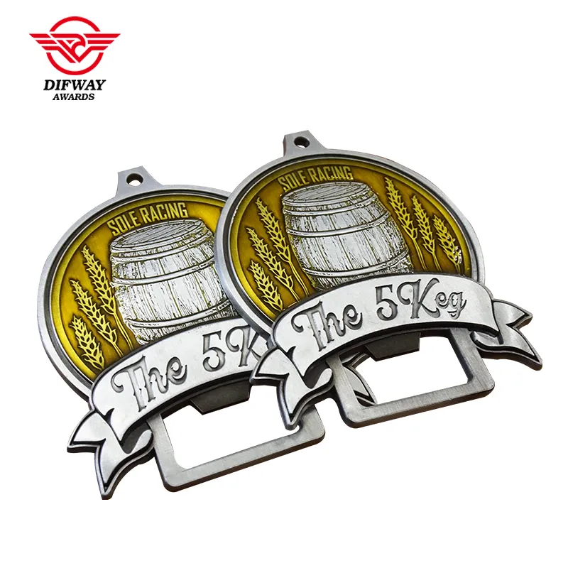 Custom 5k Race Medals With Bottle Opener, Zinc Alloy Transparent Color Running Finisher Medallions.