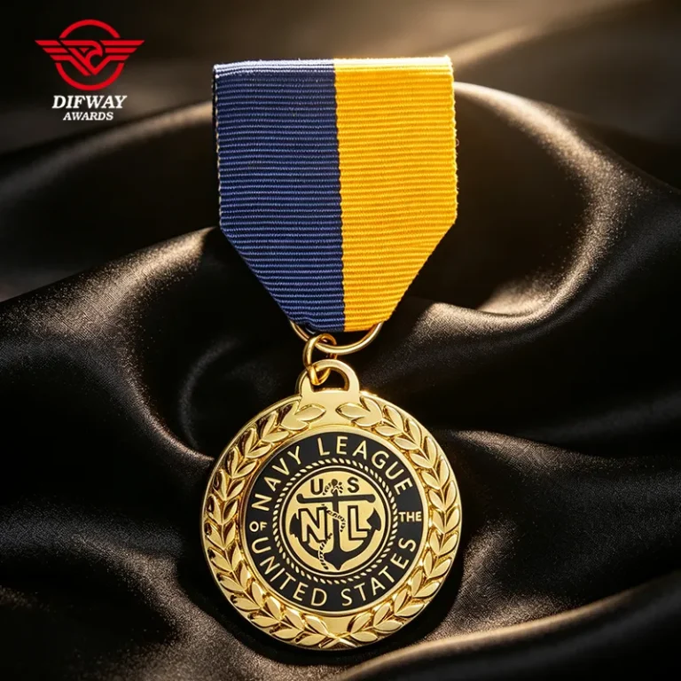 Custom Gold Plated Award Medal, Custom Organization Logo Commemorative Recognition Medallion.